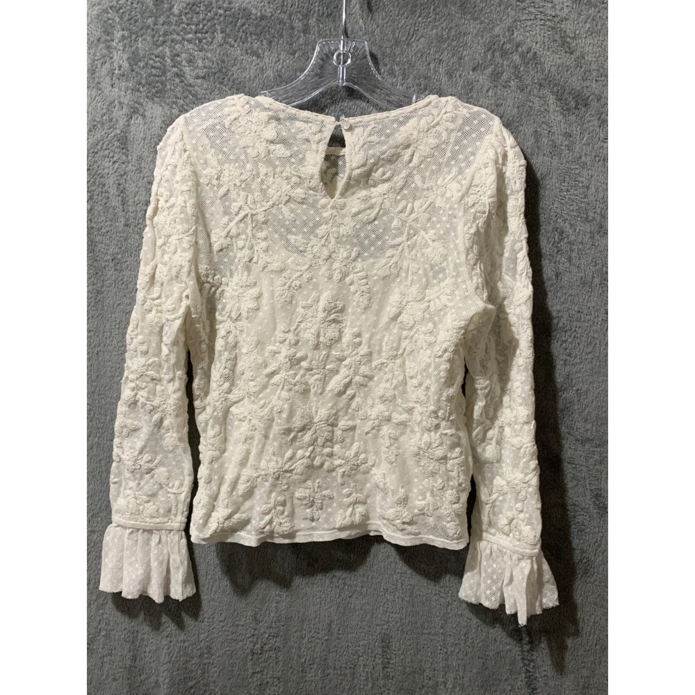 Sundance White Floral Lace Embroidered Ruffle Cuff Blouse Petite Small PS - Picture 11 of 15